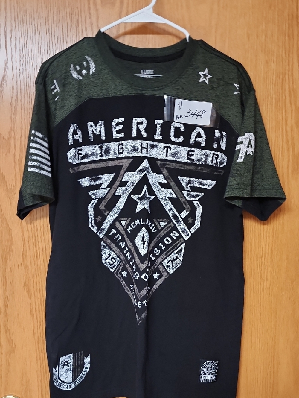 American Fighter Black & Olive Green Graphic Short Sleeve Tee men XL number 3448